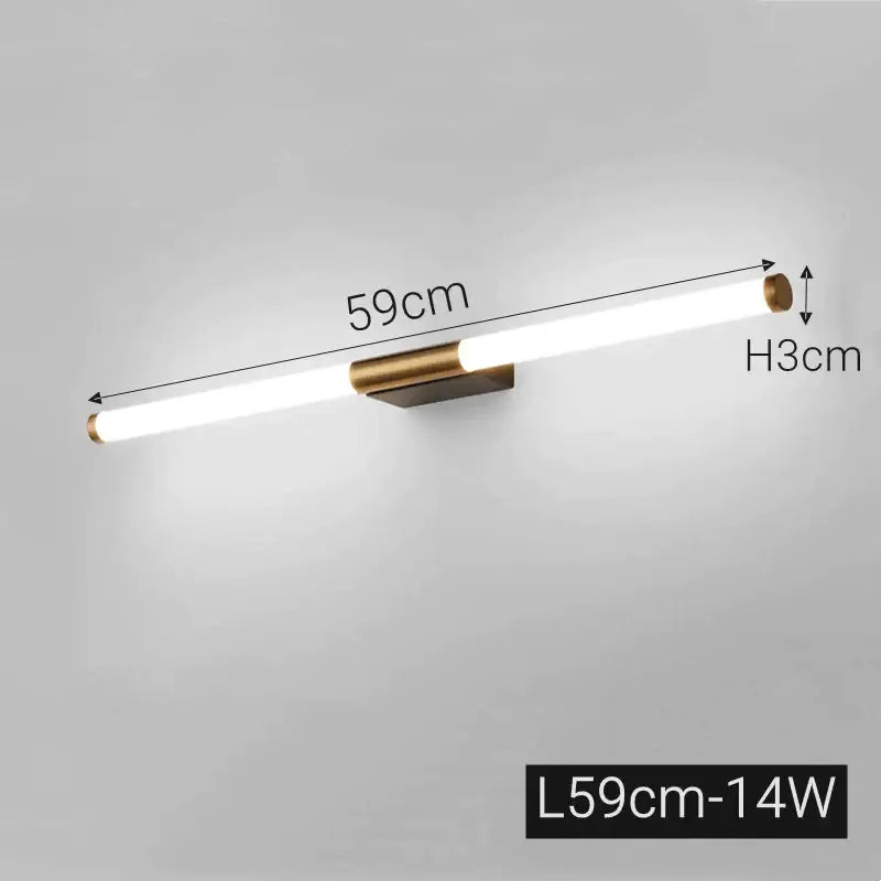 Modern bronze led mirror front wall lamp with sleek white cylindrical tube and brushed brass accents for bathroom vanity decorbites bronze led