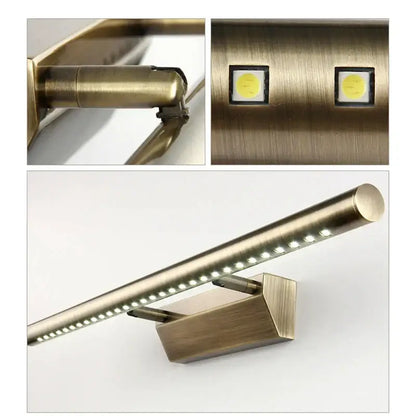 Modern bronze led mirror light fixture with brass finish and sleek elongated bar design for luxury bathroom decorbites bronze led wall-mounted lighting