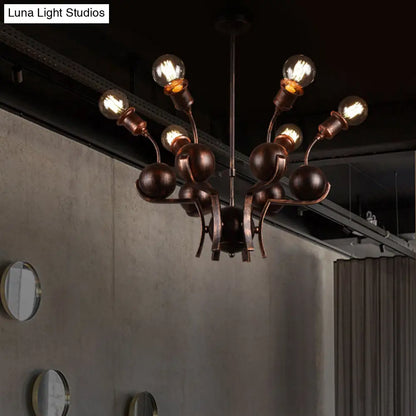 Modern Bronze Loft Style Chandelier with 6 Metal Ball Hanging Lights