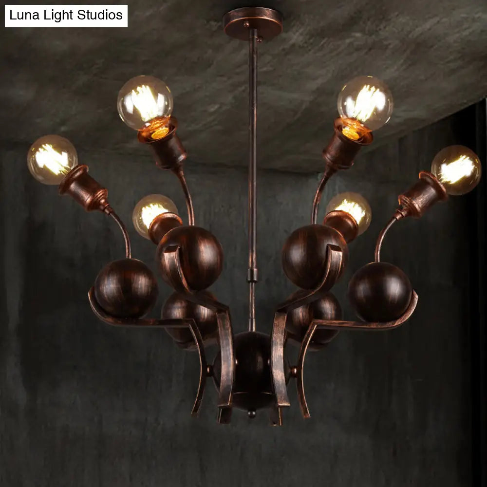 Modern Bronze Loft Style Chandelier with 6 Metal Ball Hanging Lights