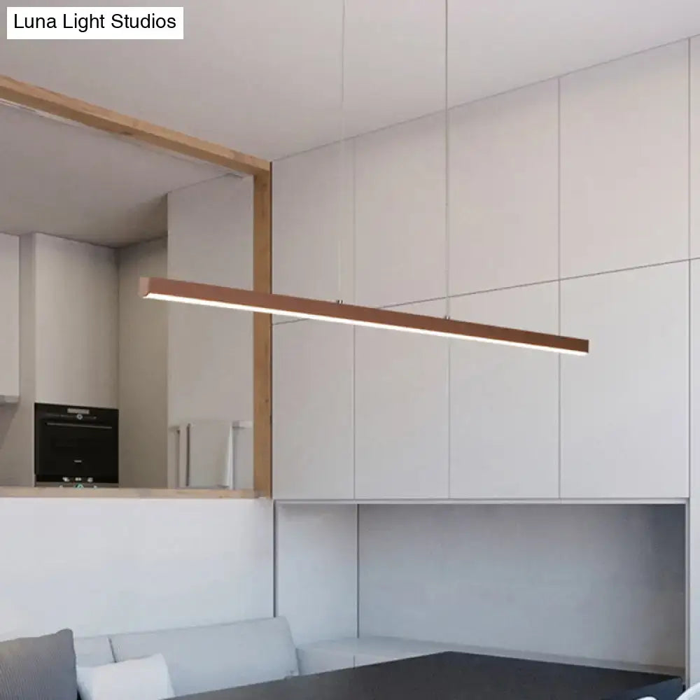DecorBites™ modern metal island LED pendant lamp in brown with minimalist wooden frame and warm white light
