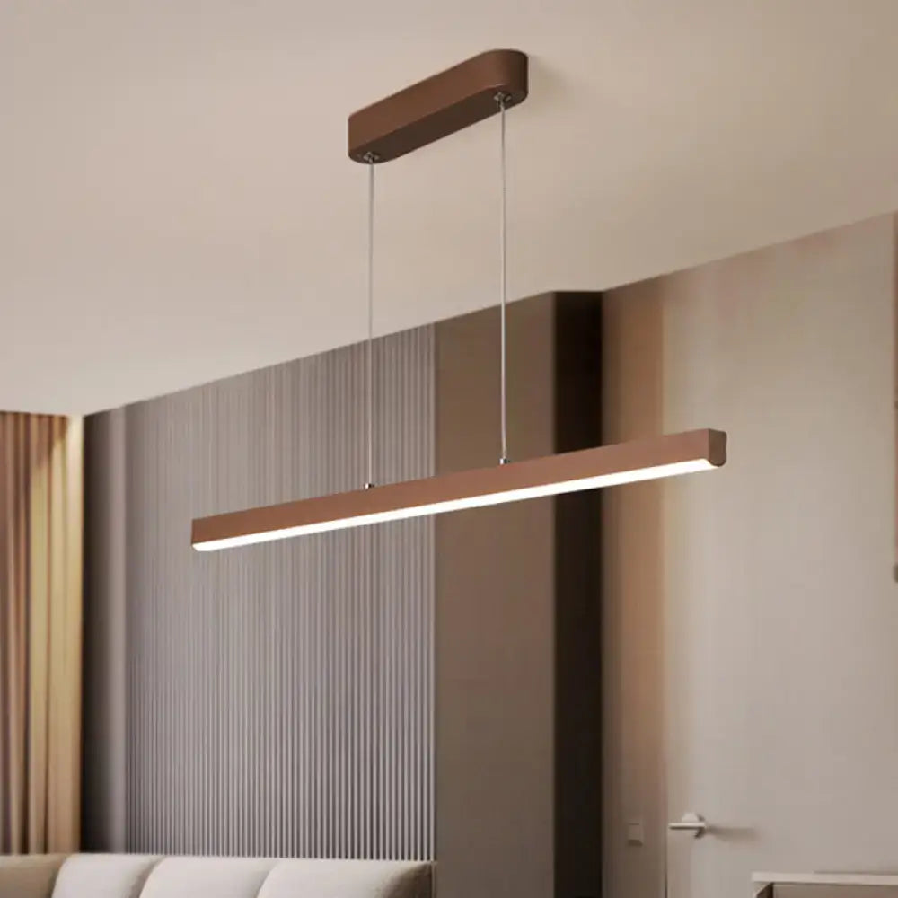 Decorbites modern metal island led pendant lamp in brown with sleek bronze frame and integrated warm white light