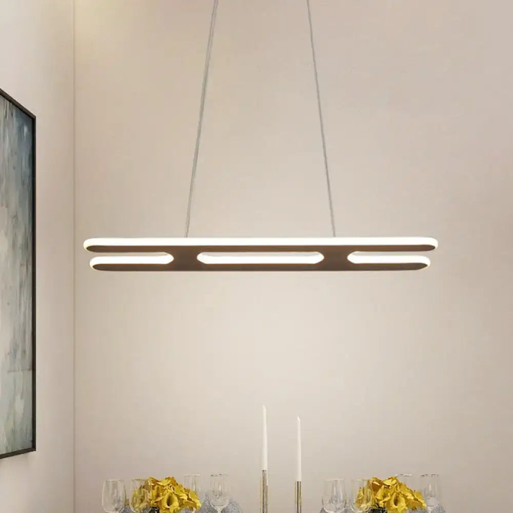 Modern bronze rectangular pendant light with sleek metallic frame and three white light led strips bulb included