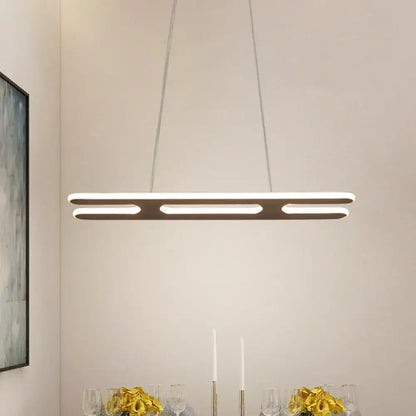 Modern bronze rectangular pendant light with sleek metallic frame and three white light led strips bulb included