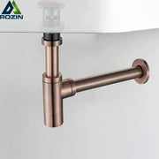 Modern bronze round siphon bottle trap bathroom sink drain pipe in bronze finish with sleek rozin brand design