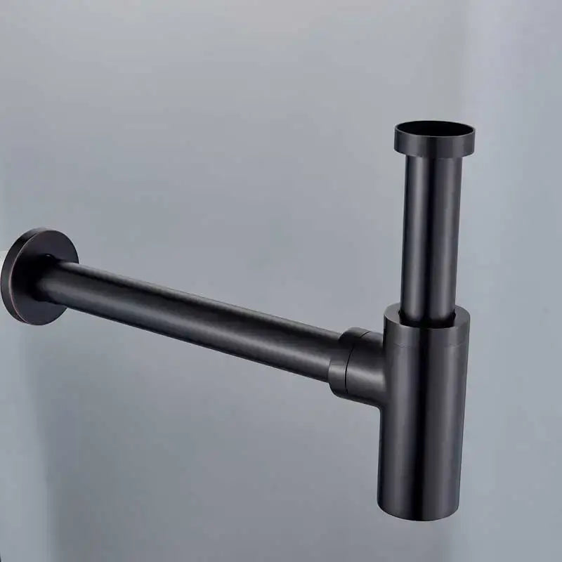 Modern bronze round siphon bottle trap bathroom sink drain pipe in black matte finish with sleek decorbites bronze round design