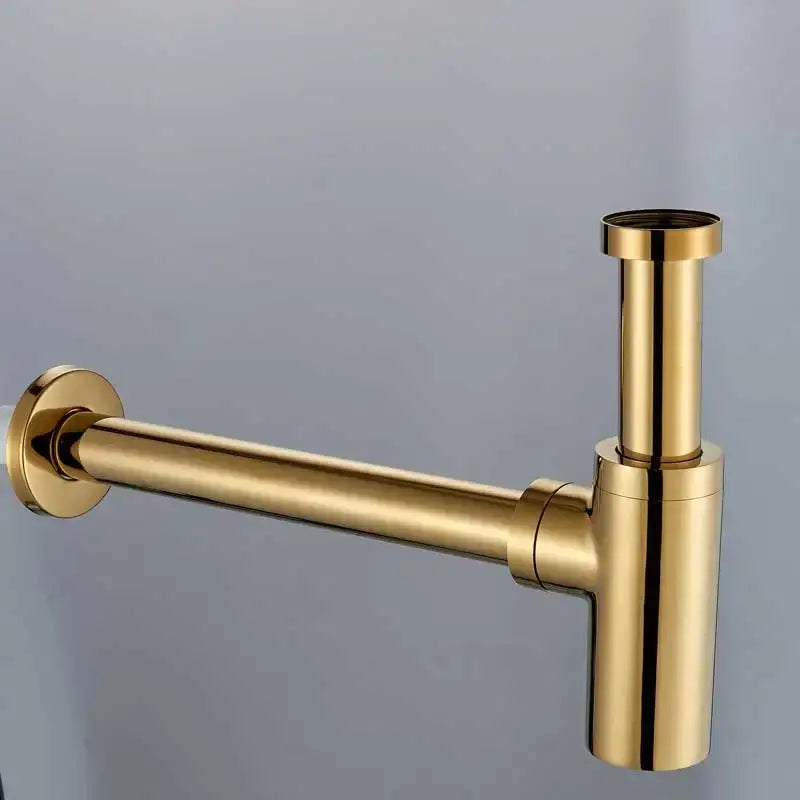 Modern bronze round siphon bottle trap bathroom sink drain pipe in gold with sleek polished decorbites bronze round finish