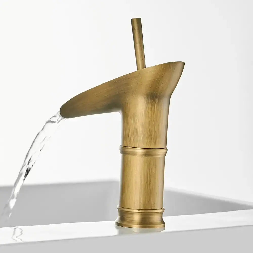 Brass bamboo-style modern bronze basin faucet with sleek waterfall spout for bathroom sink decorbites bronze basin tap