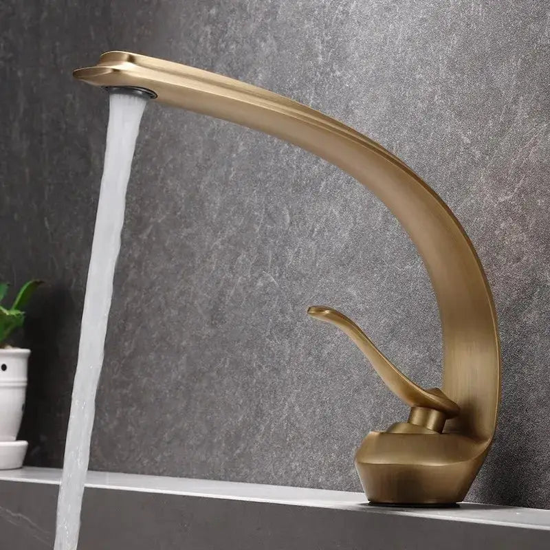 Modern bronze waterfall bathroom faucet with brass finish and sleek curved design for hot and cold basin use decorbites bronze waterfall