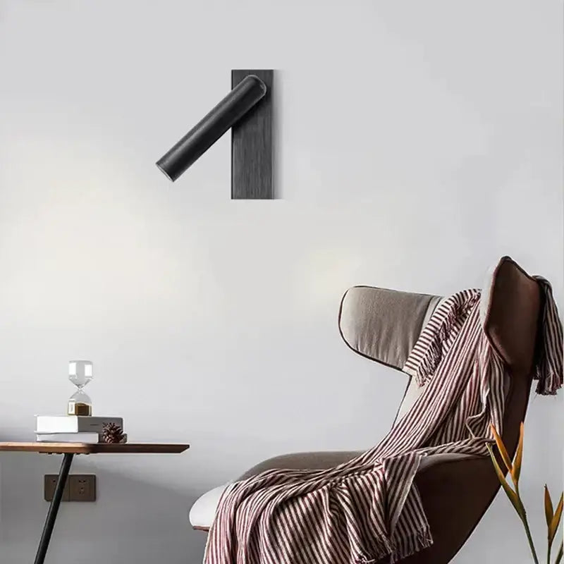 Modern bronze wooden led wall light with black cylindrical matte finish wall light for bedroom reading decorbites led wall