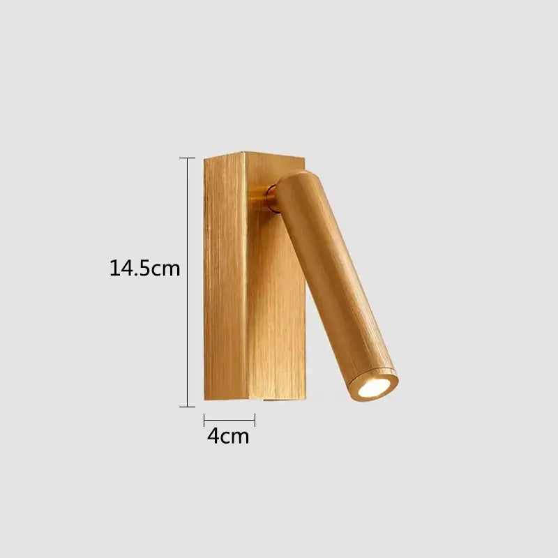 Modern bronze wooden led wall light with a sleek gold-finished cylindrical head and rectangular base for bedroom reading decorbites led wall