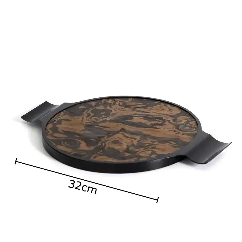 Modern brown and black jewelry box tray with auspicious clouds texture featuring marbled wood pattern and integrated handles
