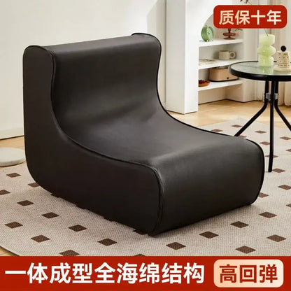 Modern brown and black internet celebrity lazy sofa with black leather-like material and high-resilience foam decorbites internet celebrity