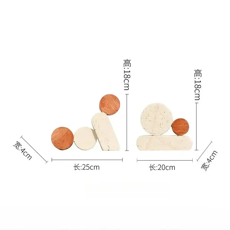 Set of two modern brown and cream geometric circle resin handicrafts with stone and wood decorbites geometric circle accents