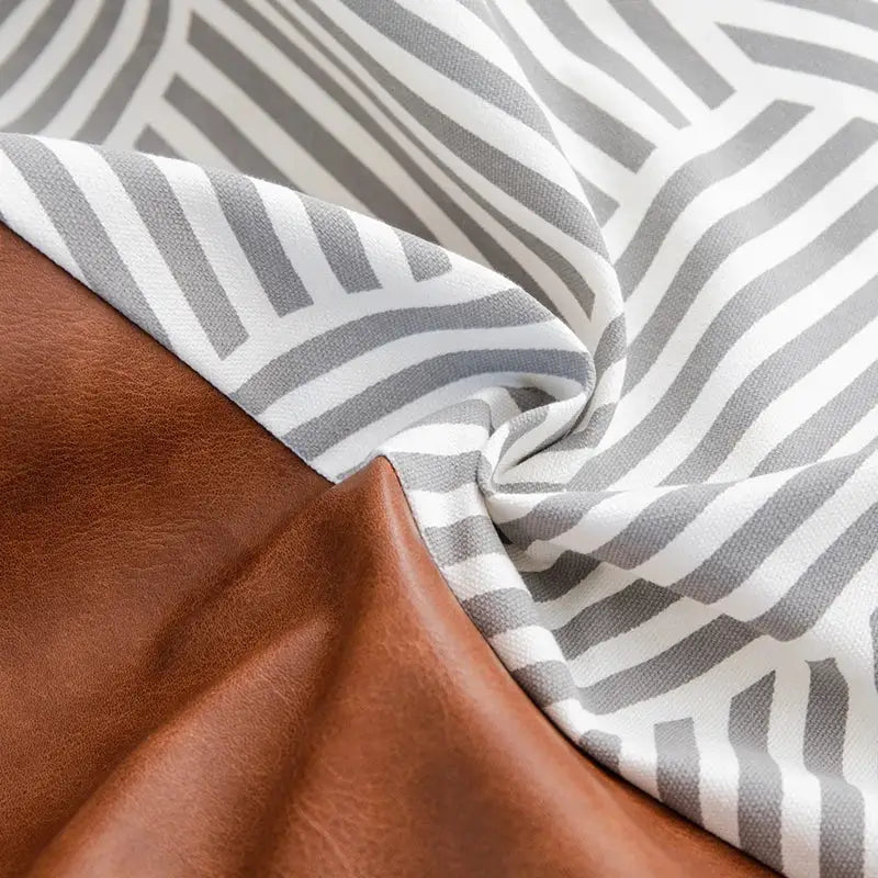 Modern brown faux leather and gray white striped geometric pillow cover for living room decorbites brown faux leather decor
