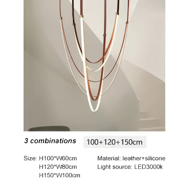 Modern brown and white decorbites designer belt light with three concentric curved rings in leather and silicone bands