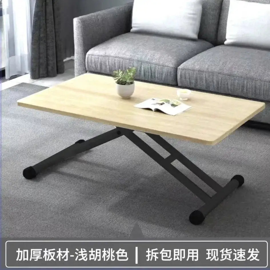 Modern brown wood adjustable coffee table with light oak tabletop and black metal x-frame base for decorbites adjustable coffee use