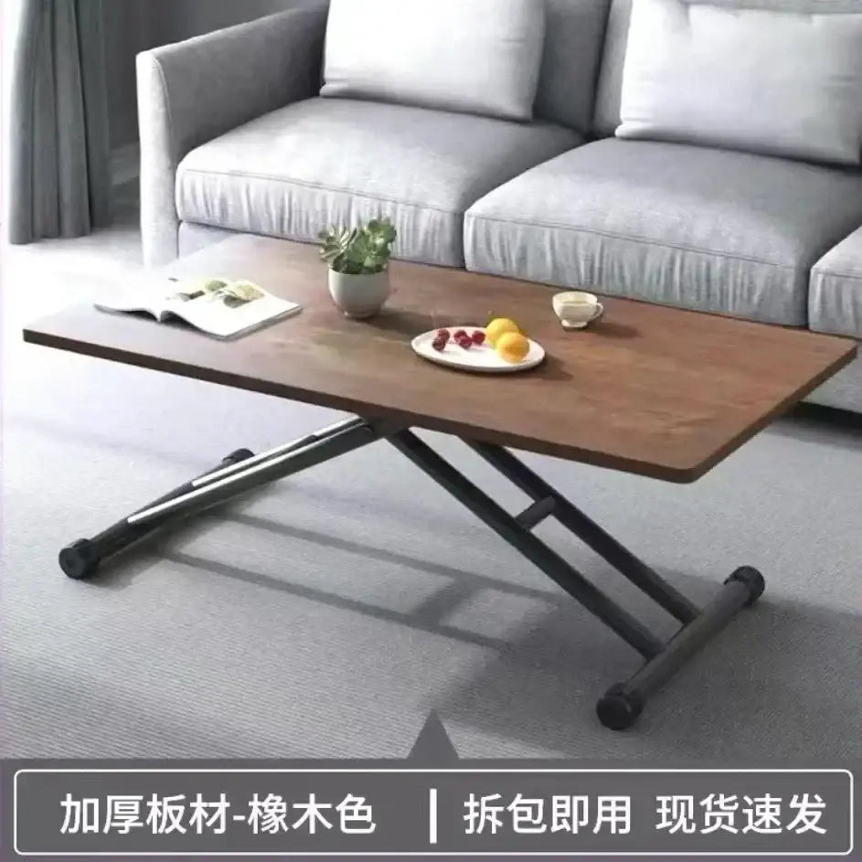 Modern brown wood adjustable coffee table with black metal x-frame legs and caster wheels for living room decorbites coffee table