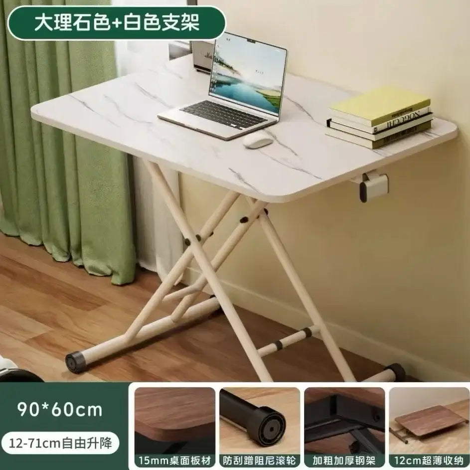 Modern brown wood decorbites adjustable coffee table with white marble effect folding desk and sturdy metal frame