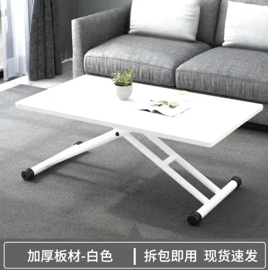 White rectangular decorbites adjustable coffee table with sleek modern design and black rubber feet for living room use