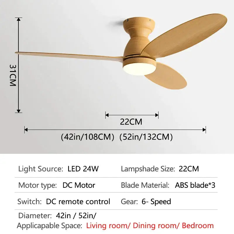 Modern brown wooden ceiling fan with remote control and decorbites led ceiling integrated lamp for bedroom use