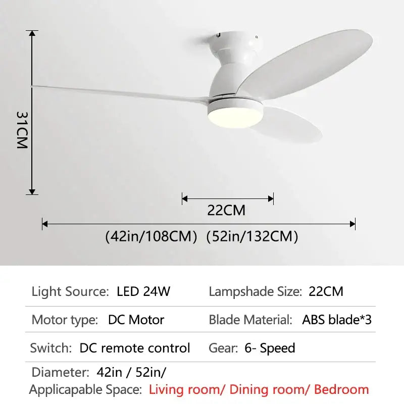 White ceiling fan with three ABS blades and integrated LED light for modern brown wooden ceiling fan with remote control decorbites LED ceiling