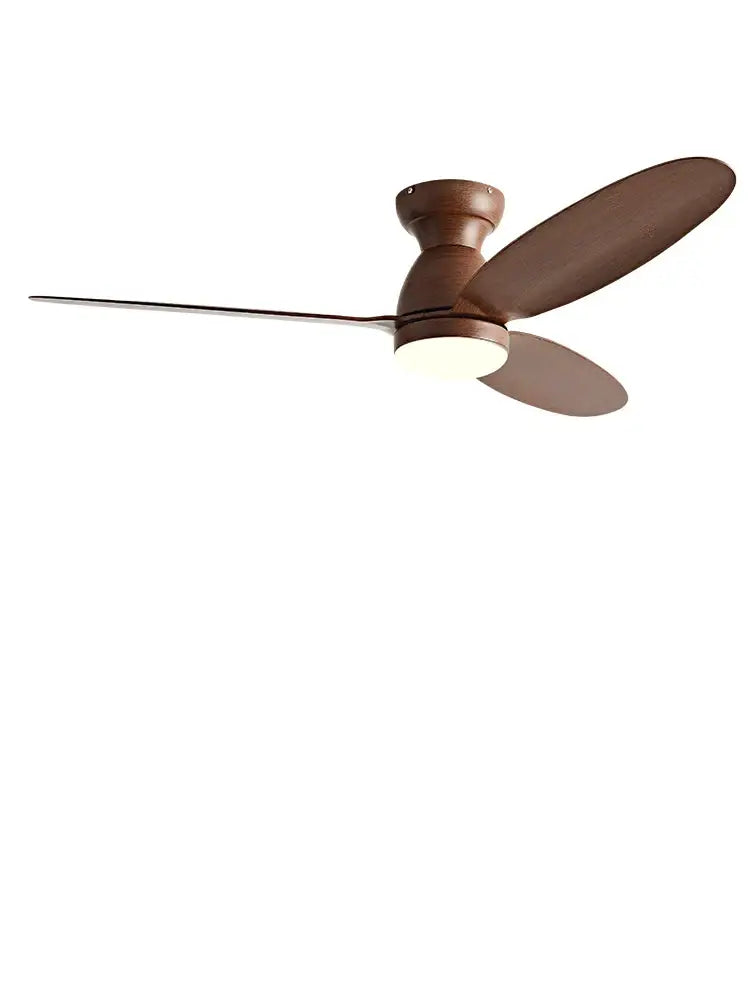 Modern brown wooden ceiling fan with three oval blades and remote control decorbites led ceiling light fixture