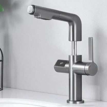 Modern brushed brass basin faucet with digital display featuring sleek minimalist design and decorbites brass basin faucet quality