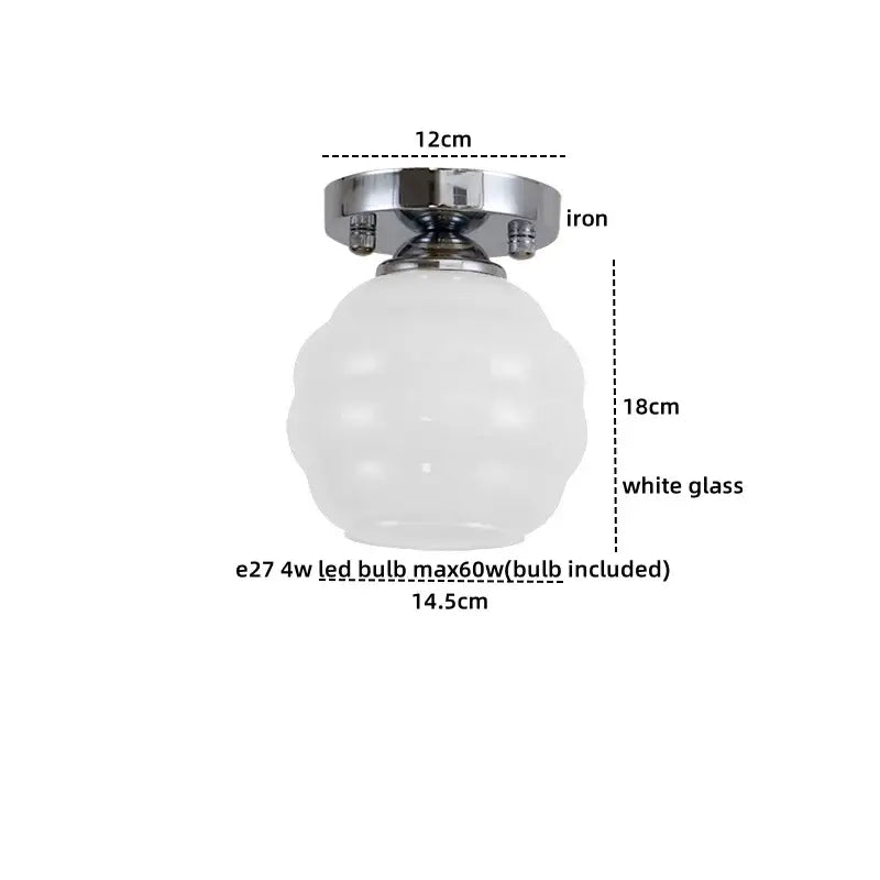 Modern ceiling light with classic white glass globe and polished chrome base featuring decorbites creamy glass iron design