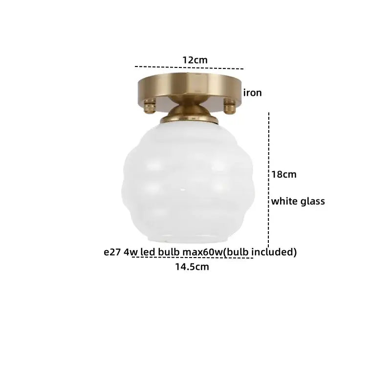 Modern brushed brass creamy glass iron ceiling light with textured white glass globe for bedroom decorbites creamy glass