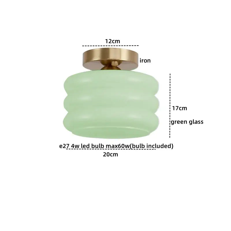 Modern ceiling light with frosted green decorbites creamy glass and brushed brass iron base for bedroom decor