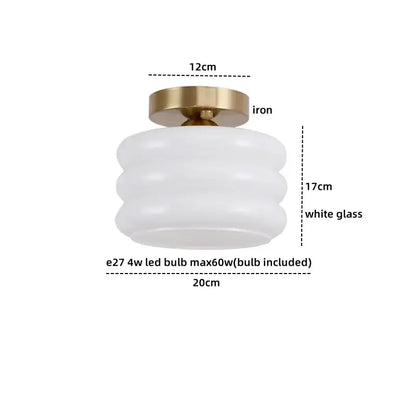 Modern brushed brass creamy glass iron led ceiling light with concentric ridged white glass shade for bedroom decorbites creamy glass