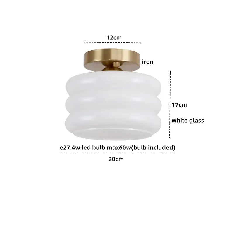 Modern brushed brass creamy glass iron led ceiling light with concentric ridged white glass shade for bedroom decorbites creamy glass