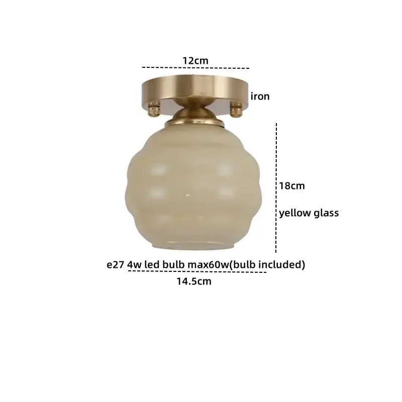Modern brushed brass creamy glass iron ceiling light with opaque yellow glass globe for bedroom decorbites creamy glass