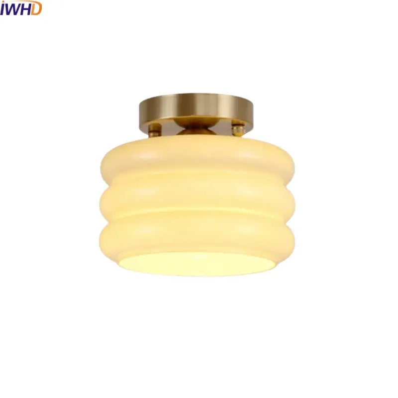 Modern brushed brass creamy glass iron ceiling light with frosted concentric rings for bedroom decorbites creamy glass design