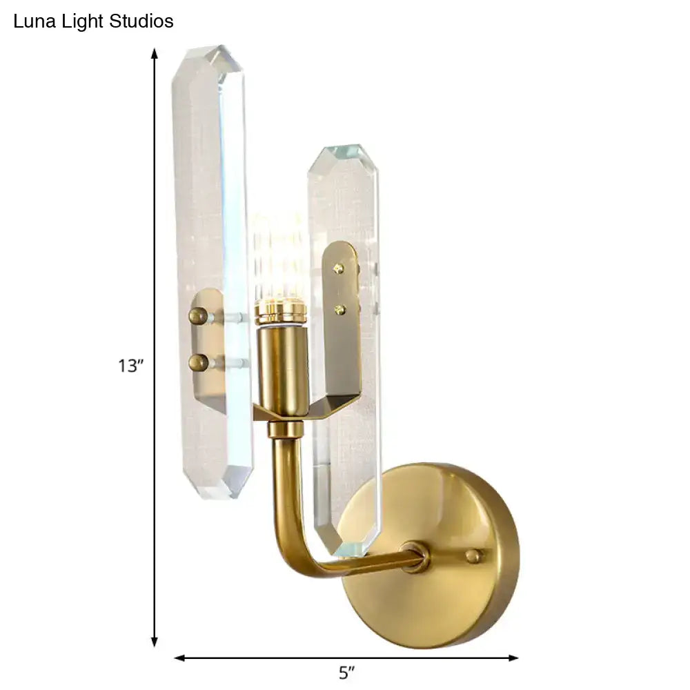 Modern brushed brass wall sconce with two clear faceted crystal shade for living room sconce light decor
