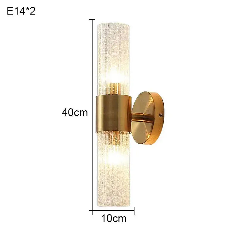 Modern brushed brass crystal wall lamp with gold-toned sconce and textured glass cylinder for bedroom decorbites crystal wall lamp