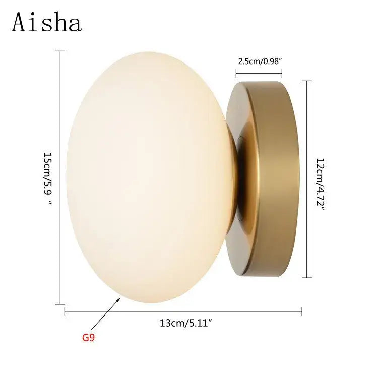 Modern brushed brass wall lamp with frosted opal glass golden glass ball perfect for bedroom decorbites golden glass