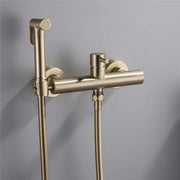 Modern brushed brass hand held bidet sprayer kit bathroom faucet with integrated handheld showerhead and flexible hoses