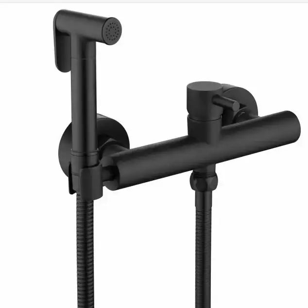 Black matte hand held bidet sprayer kit bathroom faucet with integrated handheld showerhead and flexible hose