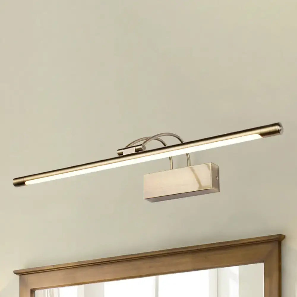 Modern brushed nickel wall light with sleek rectangular design and integrated led strip for bathroom vanity use