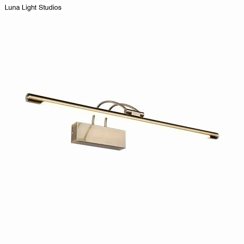 Modern brushed brass LED wall light with a sleek rectangular design for bathroom use in nickel brushed brass finish
