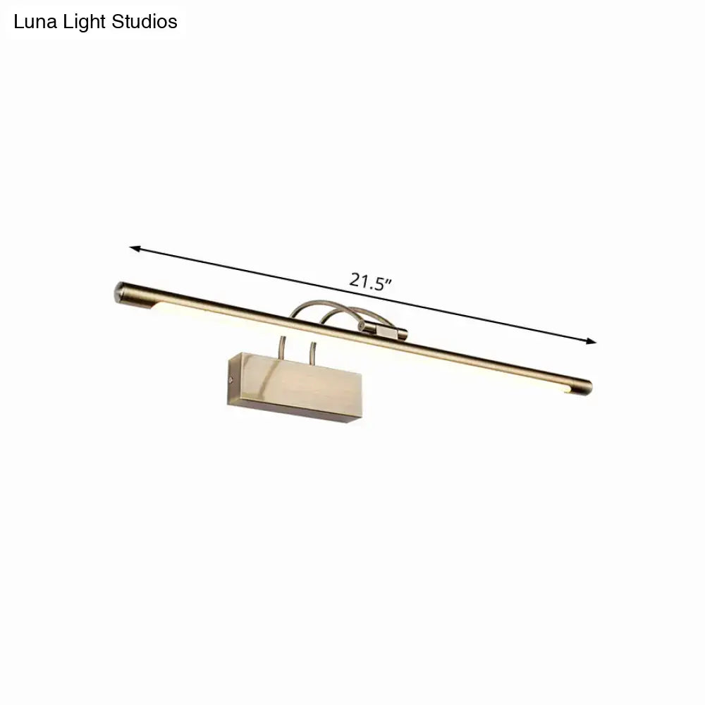 Modern brushed brass wall light with integrated led strip in a sleek 21.5-inch rectangular bathroom sconce design