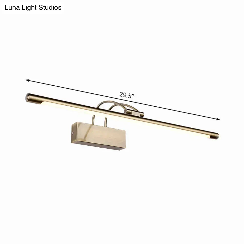 Modern brushed brass 29.5-inch led wall light with minimalist rectangular design for bathroom sconce lighting