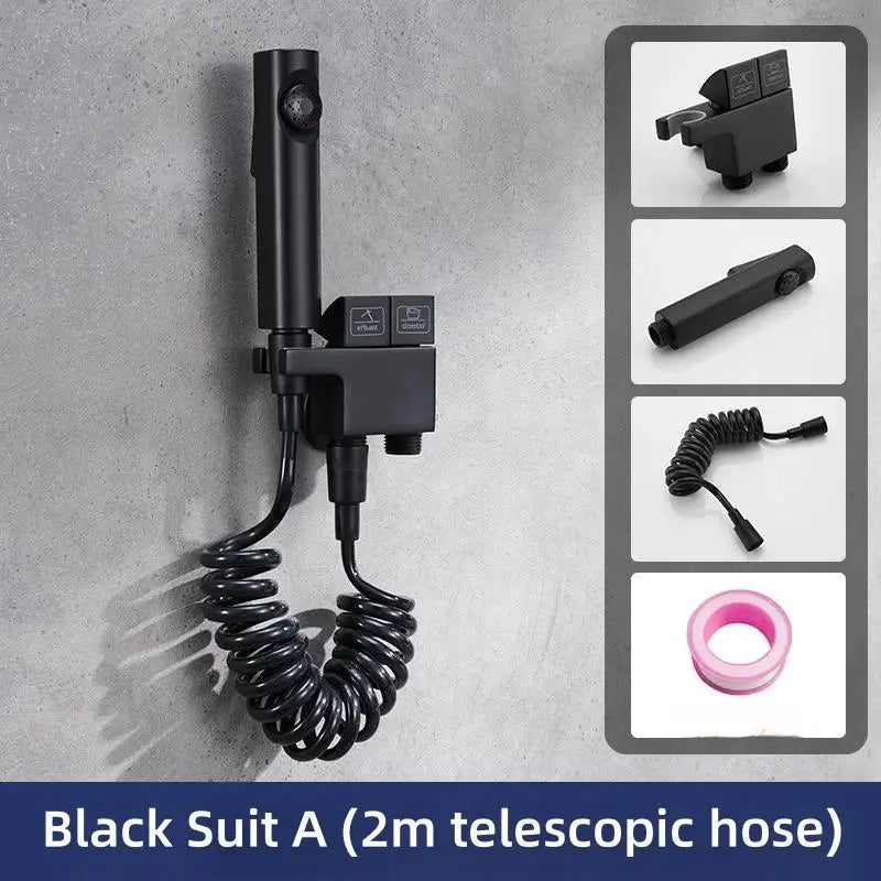 Modern brushed copper bidet spray gun set with black wall-mounted showerhead and 2-meter telescopic hose by decorbites copper bidet
