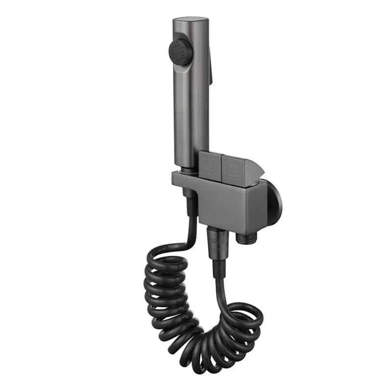 Modern matte black handheld showerhead with coiled hose complements decorbites copper bidet spray set design
