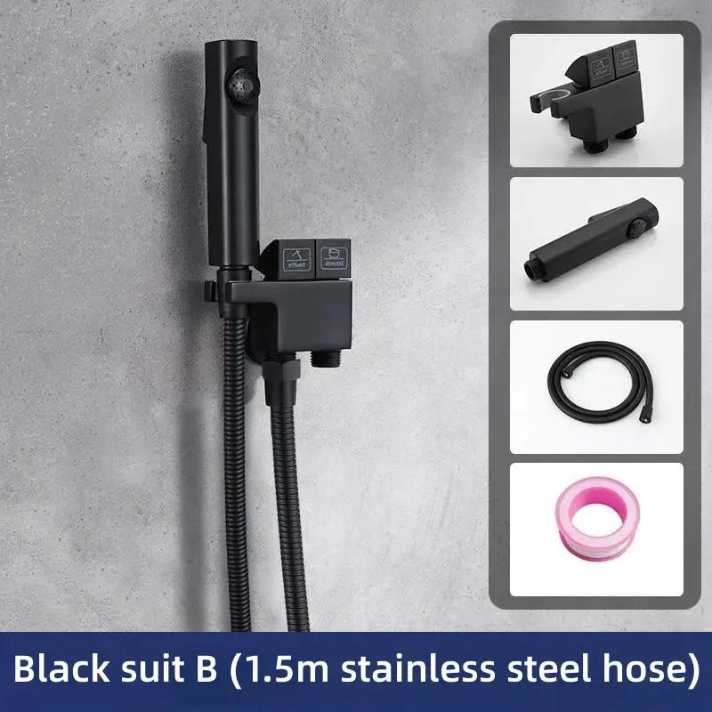 Black modern showerhead with matte finish and integrated control panel for decorbites copper bidet spray set