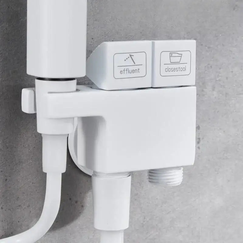 Modern brushed copper bidet spray gun set featuring a white plastic dual-function valve labeled effluent and closestool for decorbites copper bidet