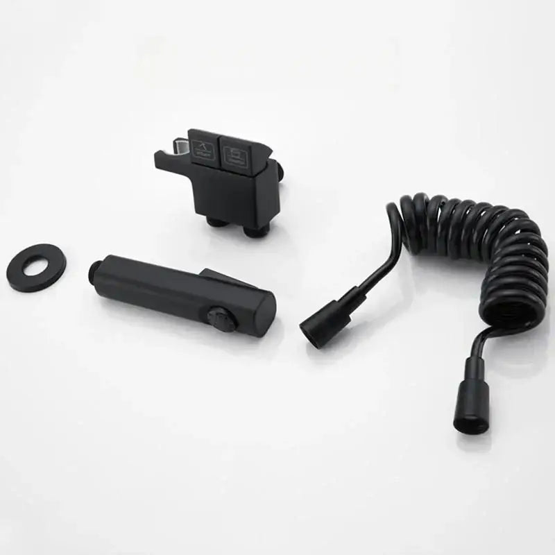 Black tactical flashlight mount with coiled cable and adjustment knobs for decorbites copper bidet spray