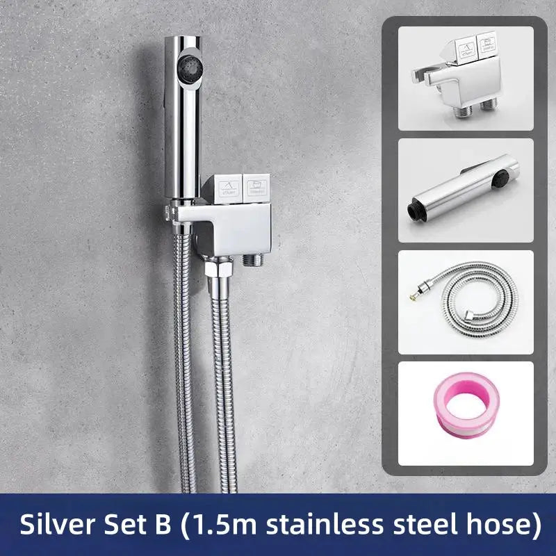 Modern brushed copper bidet spray with silver chrome finished stainless steel handheld showerhead for bathroom use